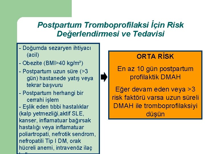 Postpartum Tromboprofilaksi İçin Risk Değerlendirmesi ve Tedavisi - Doğumda sezaryen ihtiyacı (acil) - Obezite