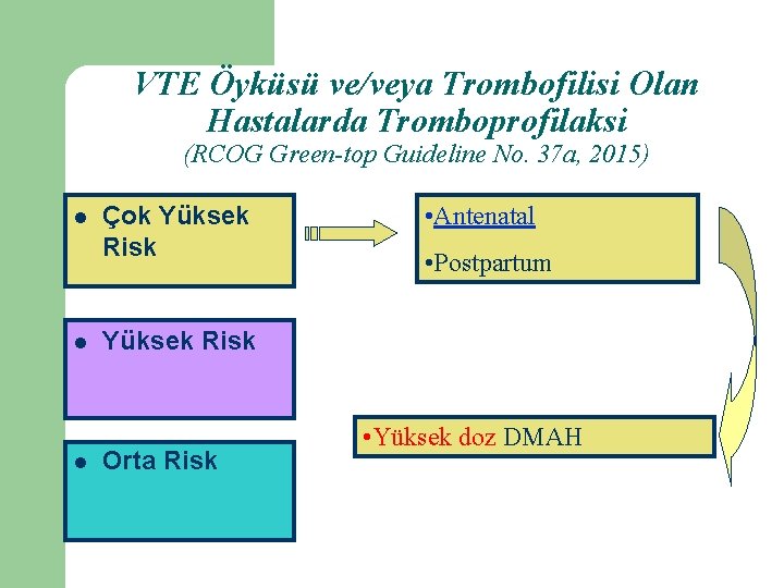 VTE Öyküsü ve/veya Trombofilisi Olan Hastalarda Tromboprofilaksi (RCOG Green-top Guideline No. 37 a, 2015)