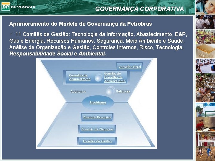 GOVERNANÇA CORPORATIVA Aprimoramento do Modelo de Governança da Petrobras ü 11 Comitês de Gestão: