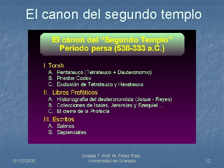 El canon del segundo templo 01/12/2020 Unidad 7. Prof. M. Pérez Fdez. Universidad de