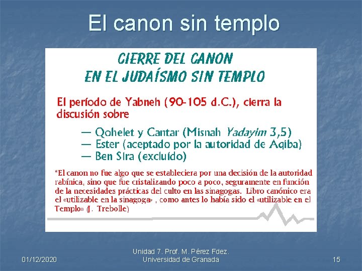 El canon sin templo 01/12/2020 Unidad 7. Prof. M. Pérez Fdez. Universidad de Granada