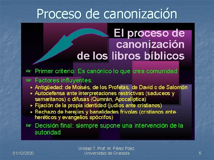 Proceso de canonización 01/12/2020 Unidad 7. Prof. M. Pérez Fdez. Universidad de Granada 5