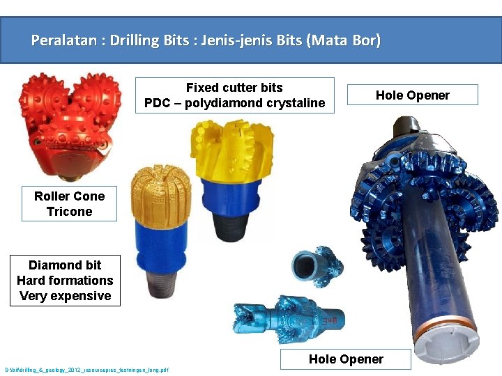 Peralatan : Drilling Bits : Jenis-jenis Bits (Mata Bor) Fixed cutter bits PDC –