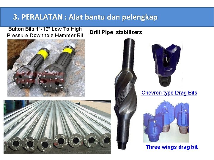 3. PERALATAN : Alat bantu dan pelengkap Button Bits 1''-12'' Low To High Pressure