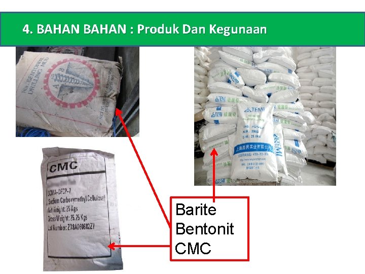 4. BAHAN : Produk Dan Kegunaan Barite Bentonit CMC 