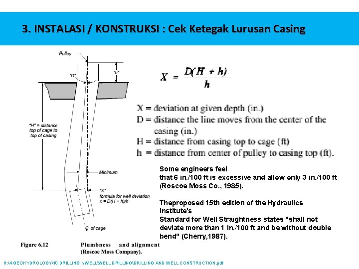 3. INSTALASI / KONSTRUKSI : Cek Ketegak Lurusan Casing Some engineers feel that 6
