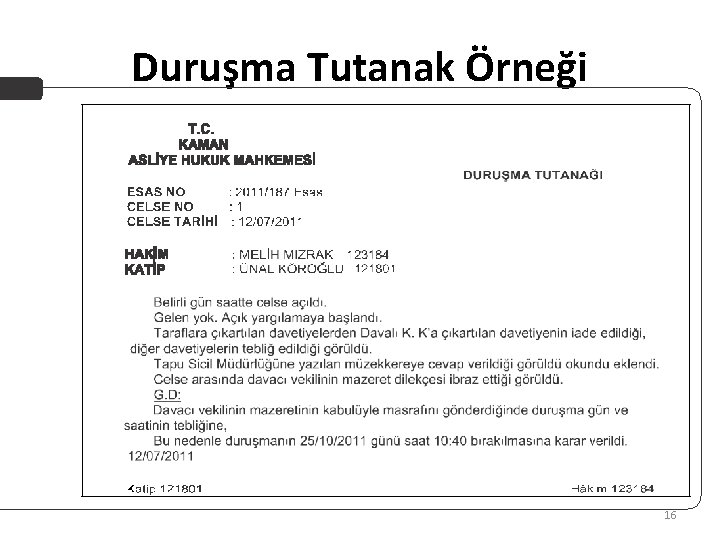 Duruşma Tutanak Örneği 16 