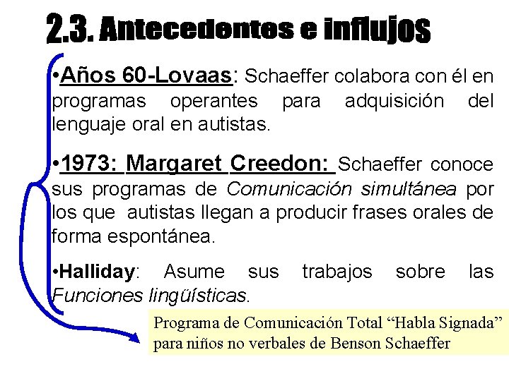  • Años 60 -Lovaas: Schaeffer colabora con él en programas operantes para lenguaje