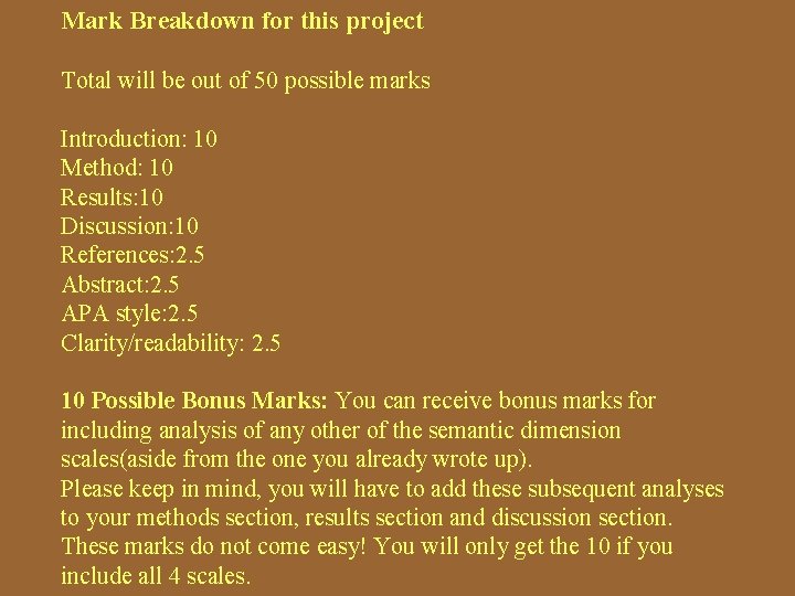 Mark Breakdown for this project Total will be out of 50 possible marks Introduction: