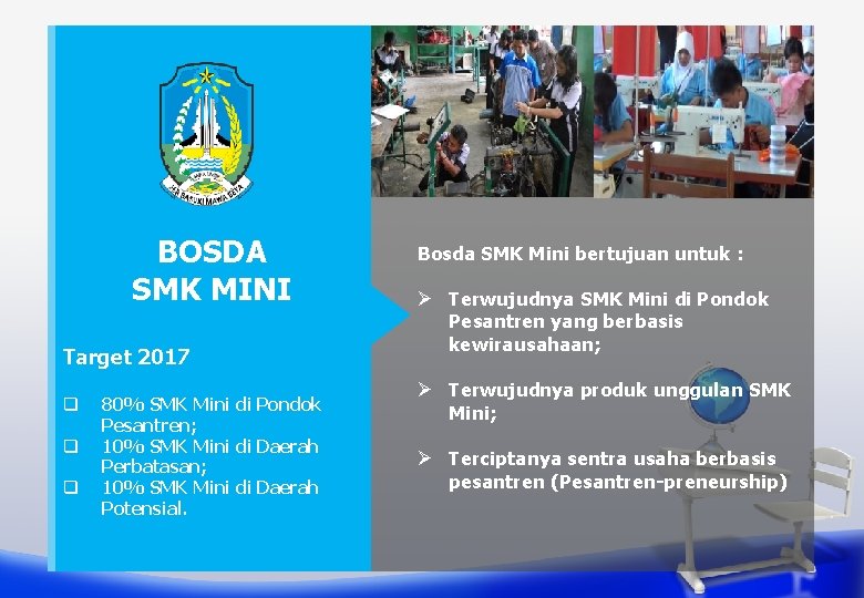 BOSDA SMK MINI Target 2017 q q q 80% SMK Mini di Pondok Pesantren;