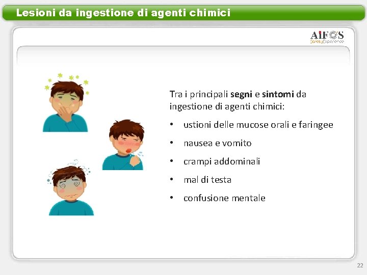 Lesioni da ingestione di agenti chimici Tra i principali segni e sintomi da ingestione