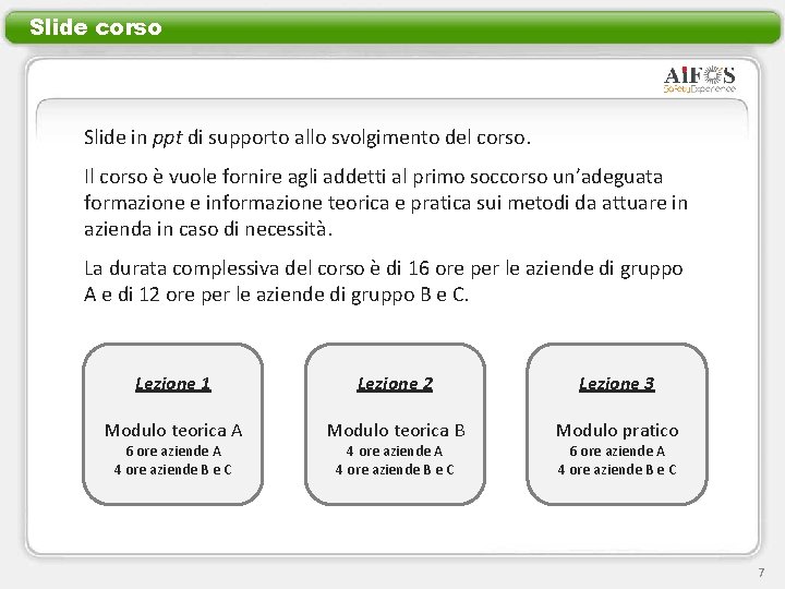 Slide corso Slide in ppt di supporto allo svolgimento del corso. Il corso è