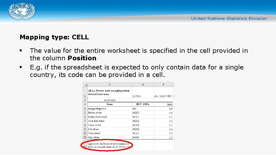 Mapping type: CELL § § The value for the entire worksheet is specified in