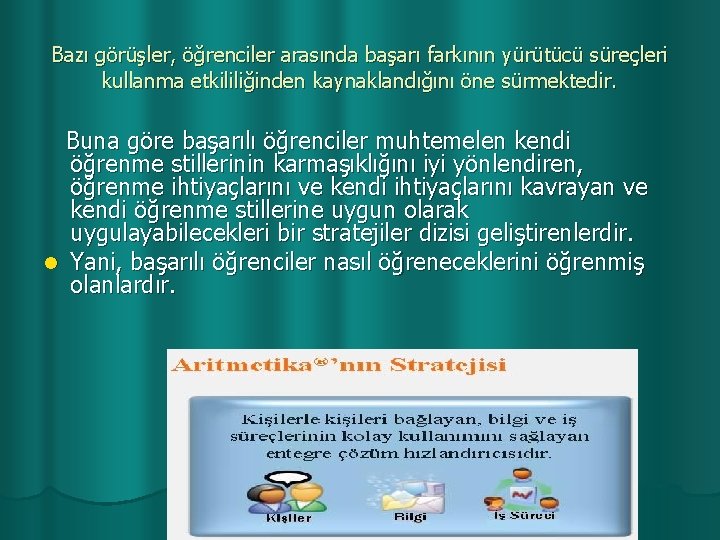 Bazı görüşler, öğrenciler arasında başarı farkının yürütücü süreçleri kullanma etkililiğinden kaynaklandığını öne sürmektedir. Buna