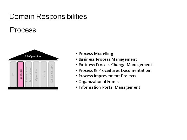 Domain Responsibilities Process Physical Security Facility Operations Performance Management Processes IT IT & Operations