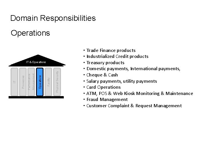 Domain Responsibilities Operations Physical Security Facility Operations Performance Management Processes IT IT & Operations