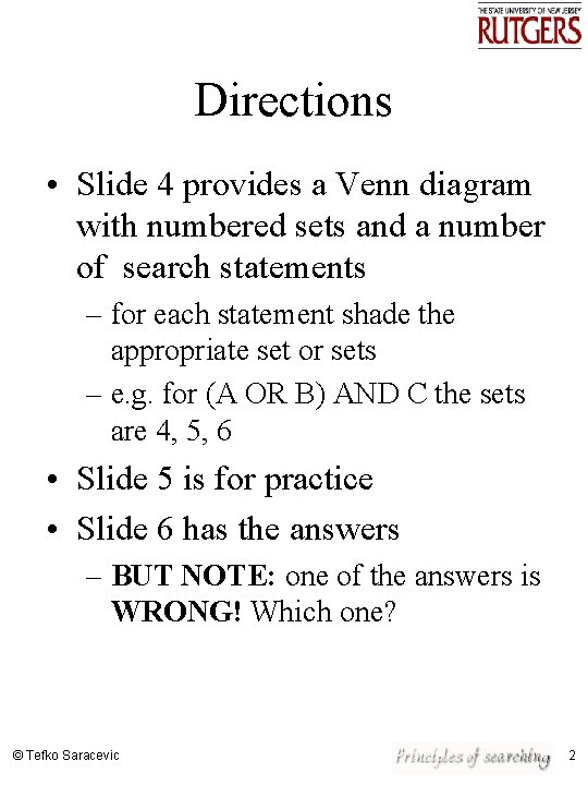 Directions • Slide 4 provides a Venn diagram with numbered sets and a number