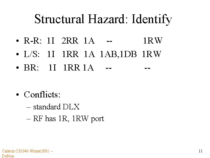 Structural Hazard: Identify • R-R: 1 I 2 RR 1 A -1 RW •