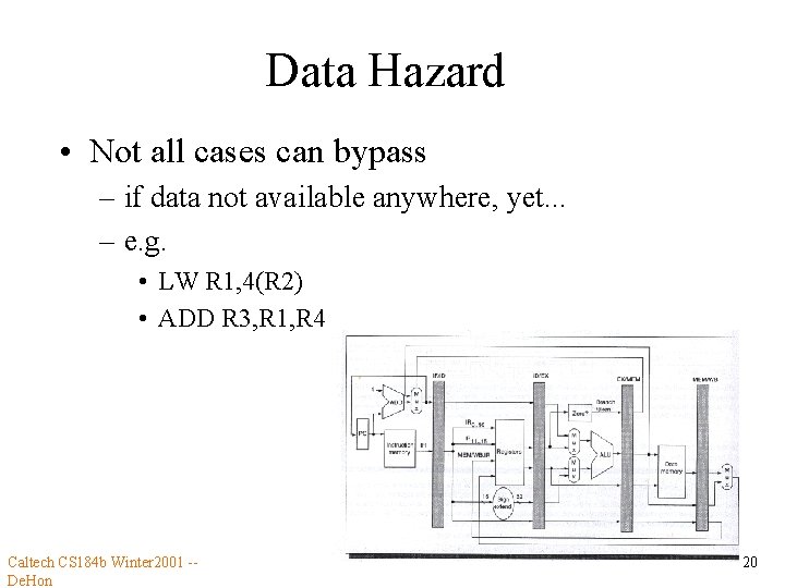 Data Hazard • Not all cases can bypass – if data not available anywhere,