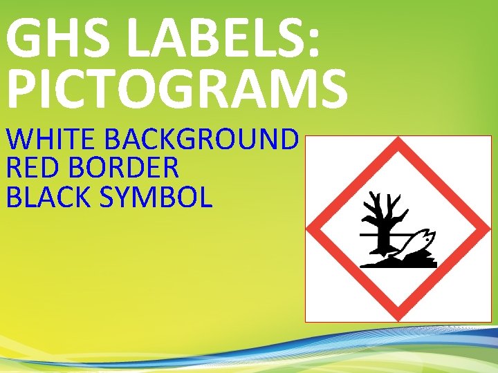 GHS LABELS: PICTOGRAMS WHITE BACKGROUND RED BORDER BLACK SYMBOL 