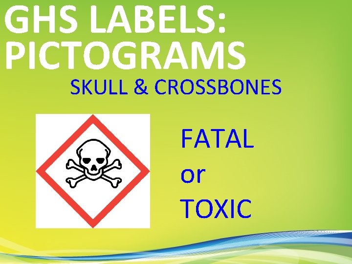 GHS LABELS: PICTOGRAMS SKULL & CROSSBONES FATAL or TOXIC 