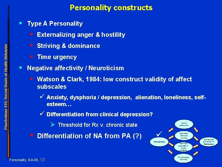 Psychology 415; Social Basis of Health Behavior Personality constructs § Type A Personality §