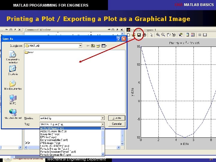 MATLAB PROGRAMMING FOR ENGINEERS CH 2: MATLAB BASICS Printing a Plot / Exporting a MATLAB PROGRAMMING FOR ENGINEERS CH 2: MATLAB BASICS Printing a Plot / Exporting a