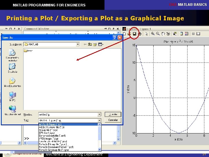 MATLAB PROGRAMMING FOR ENGINEERS CH 2: MATLAB BASICS Printing a Plot / Exporting a