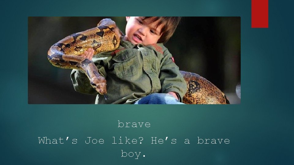 brave What’s Joe like? He’s a brave boy. 