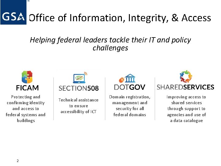 Office of Information, Integrity, & Access Helping federal leaders tackle their IT and policy