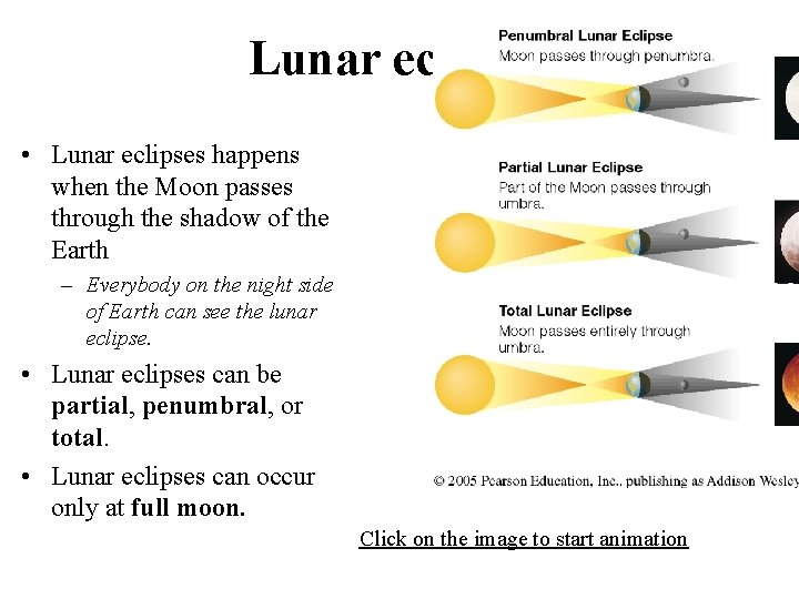 Lunar eclipses • Lunar eclipses happens when the Moon passes through the shadow of