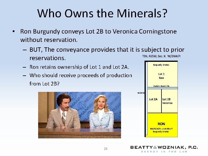 Who Owns the Minerals? • Ron Burgundy conveys Lot 2 B to Veronica Corningstone