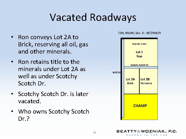 Vacated Roadways • Ron conveys Lot 2 A to Brick, reserving all oil, gas