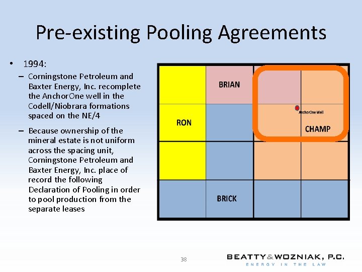 Pre-existing Pooling Agreements • 1994: – Corningstone Petroleum and Baxter Energy, Inc. recomplete the