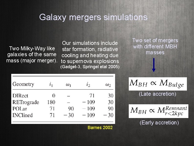 Galaxy mergers simulations Our simulations include Two Milky-Way like star formation, radiative galaxies of