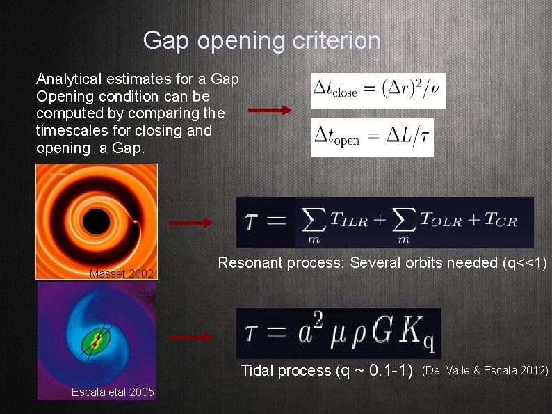 Gap opening criterion Analytical estimates for a Gap Opening condition can be computed by