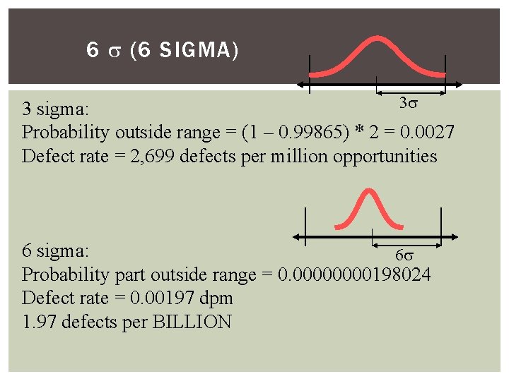 6 (6 SIGMA) 3 3 sigma: Probability outside range = (1 – 0. 99865)