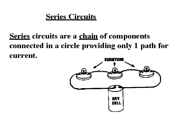 Series Circuits Series circuits are a chain of components connected in a circle providing