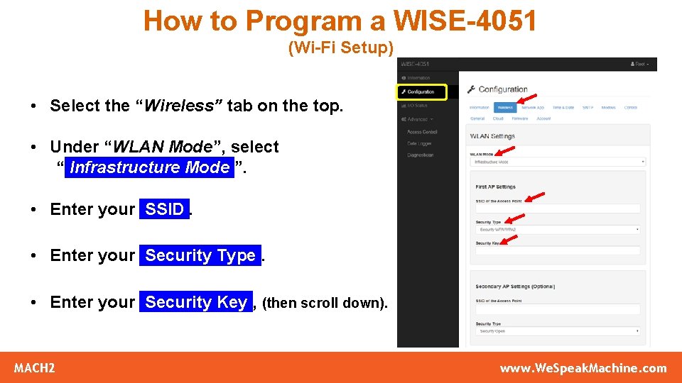 How to Program a WISE-4051 (Wi-Fi Setup) • Select the “Wireless” tab on the
