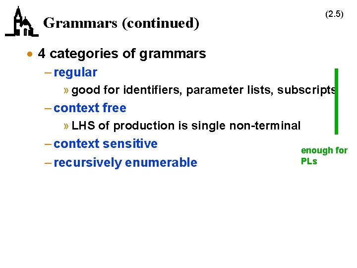 Grammars (continued) (2. 5) · 4 categories of grammars – regular » good for