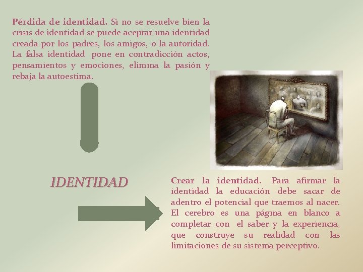 Pérdida de identidad. Si no se resuelve bien la crisis de identidad se puede