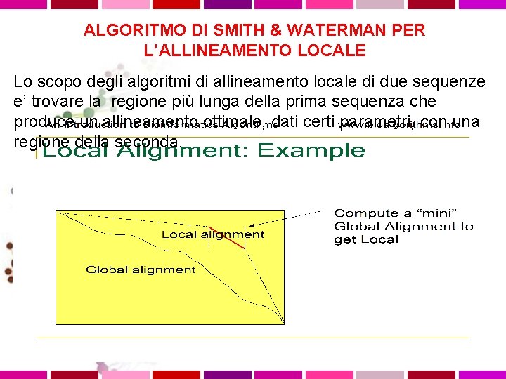 ALGORITMO DI SMITH & WATERMAN PER L’ALLINEAMENTO LOCALE Lo scopo degli algoritmi di allineamento