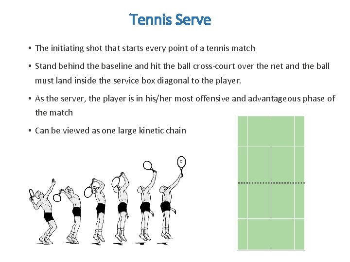 Tennis Serve • The initiating shot that starts every point of a tennis match