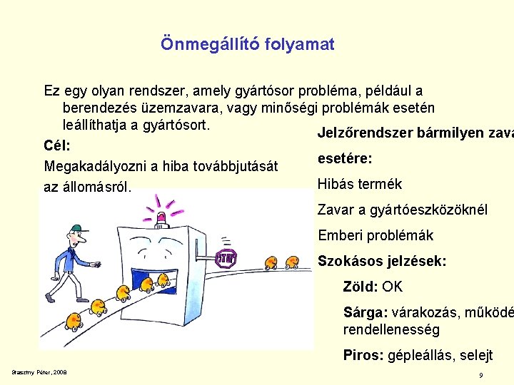 Önmegállító folyamat Ez egy olyan rendszer, amely gyártósor probléma, például a berendezés üzemzavara, vagy