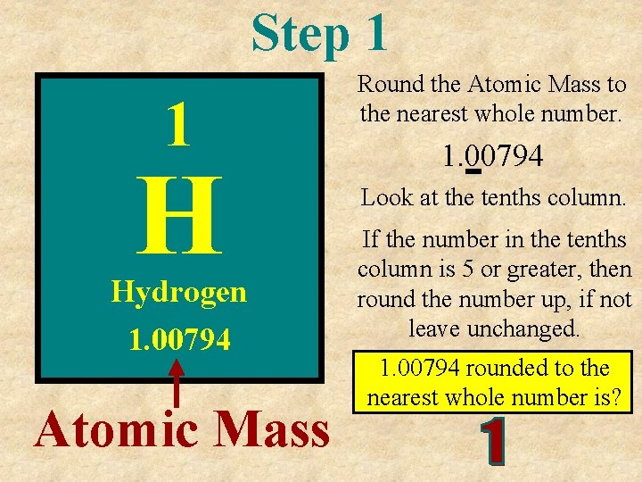 Step 1 1 H Hydrogen 1. 00794 Atomic Mass Round the Atomic Mass to