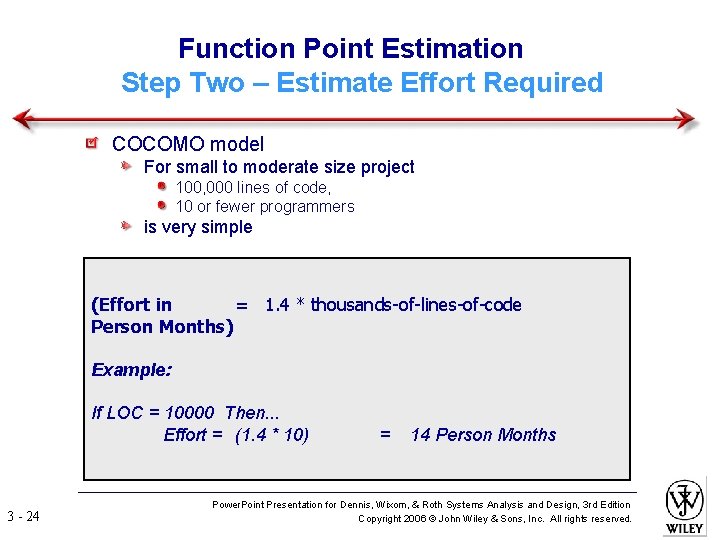 Function Point Estimation Step Two – Estimate Effort Required COCOMO model For small to