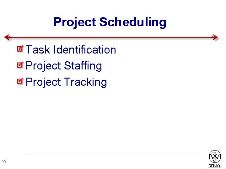 Project Scheduling Task Identification Project Staffing Project Tracking 27 