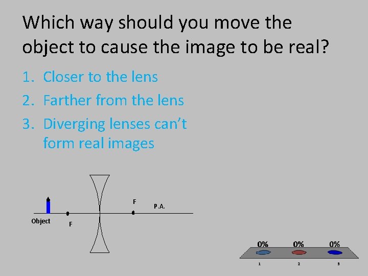 Which way should you move the object to cause the image to be real?