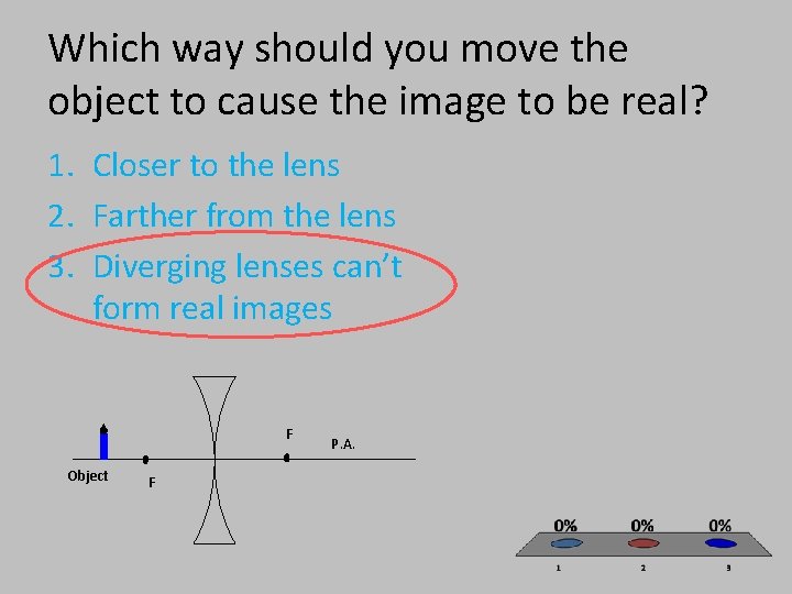 Which way should you move the object to cause the image to be real?