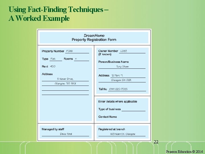 Using Fact-Finding Techniques – A Worked Example 22 Pearson Education © 2014 